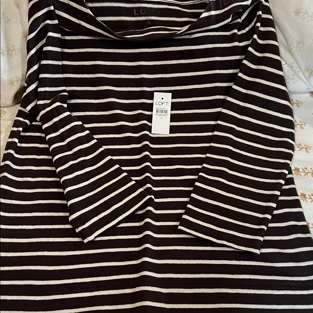 LOFT Black and White Striped Boatneck Top